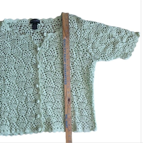 Bay Studio Crochet Knit Cardigan Sz XL Soft Sage Green Vintage Cottagecore Y2K - Picture 15 of 16